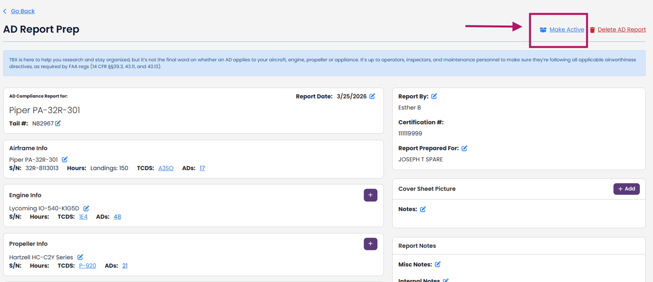 Archive an AD Compliance Report