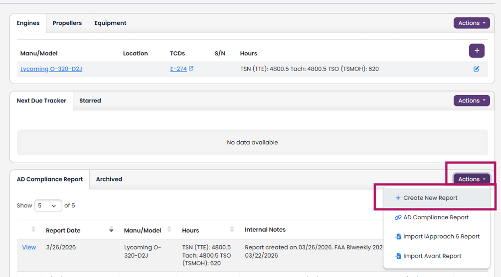 Create an Appliance Only AD Report (linked to an Aircraft Profile)