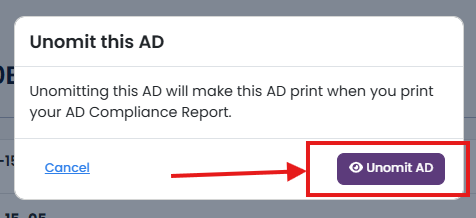 Unomit Icon Omit an AD From an AD Compliance Report