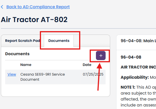 AD Compliance Report - attaching related Documents