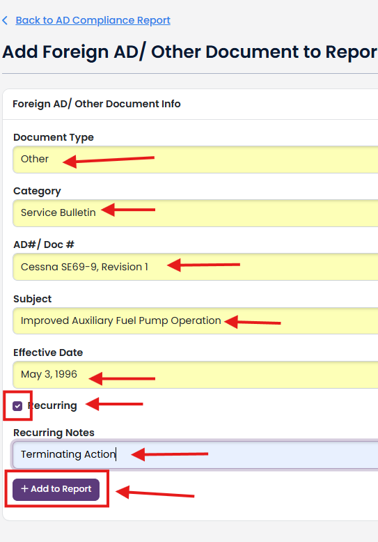 Creating a Service Bulletin Line Item in your AD Compliance Report