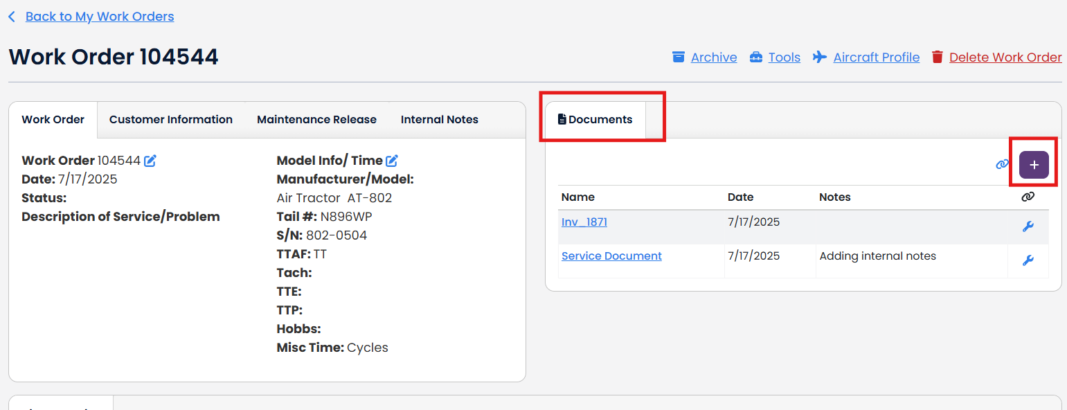 Adding Documents to a Work Order