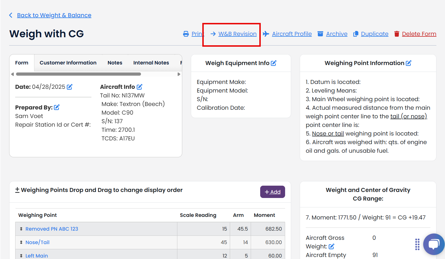 Updating a W&B Form (W&B Revision)
