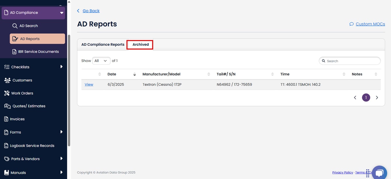 Archive an AD Compliance Report