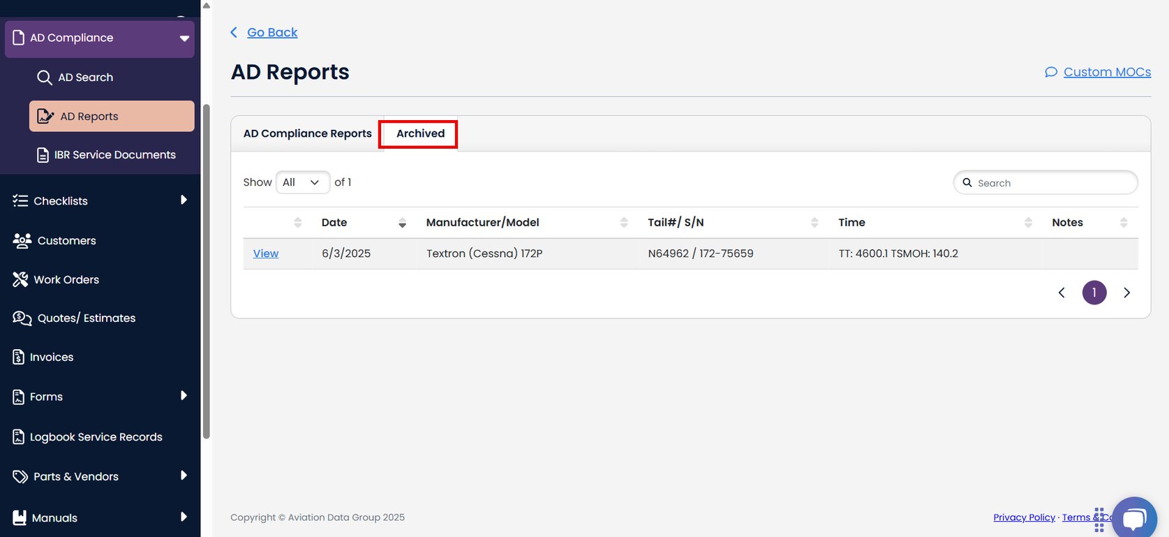Archive an AD Compliance Report