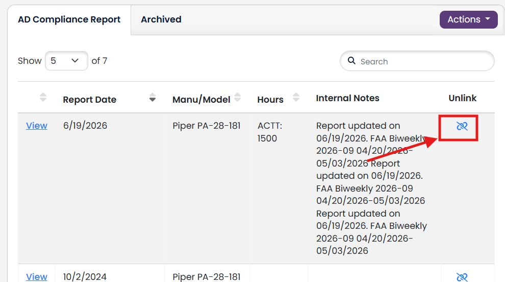 Linking an AD Report to an Aircraft Profile